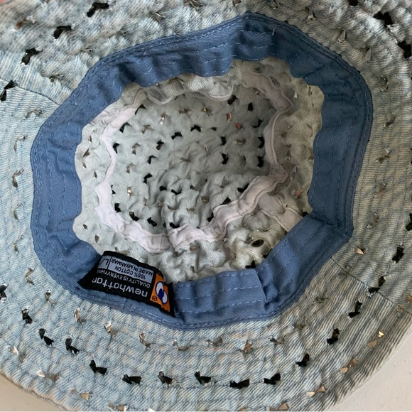 RARE Newhattan Mixed Metal Studs on Blue Denim Bucket Hat - Picture 6 of 10